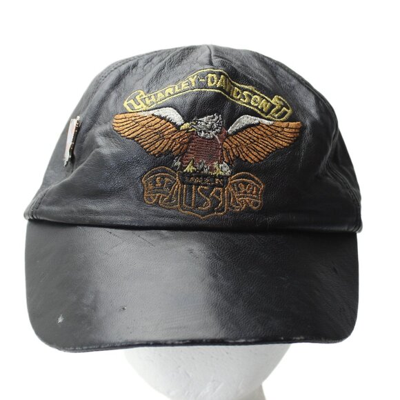 Harley Davidson Center Logo Black Leather Ball Cap Hat - Picture 2 of 12